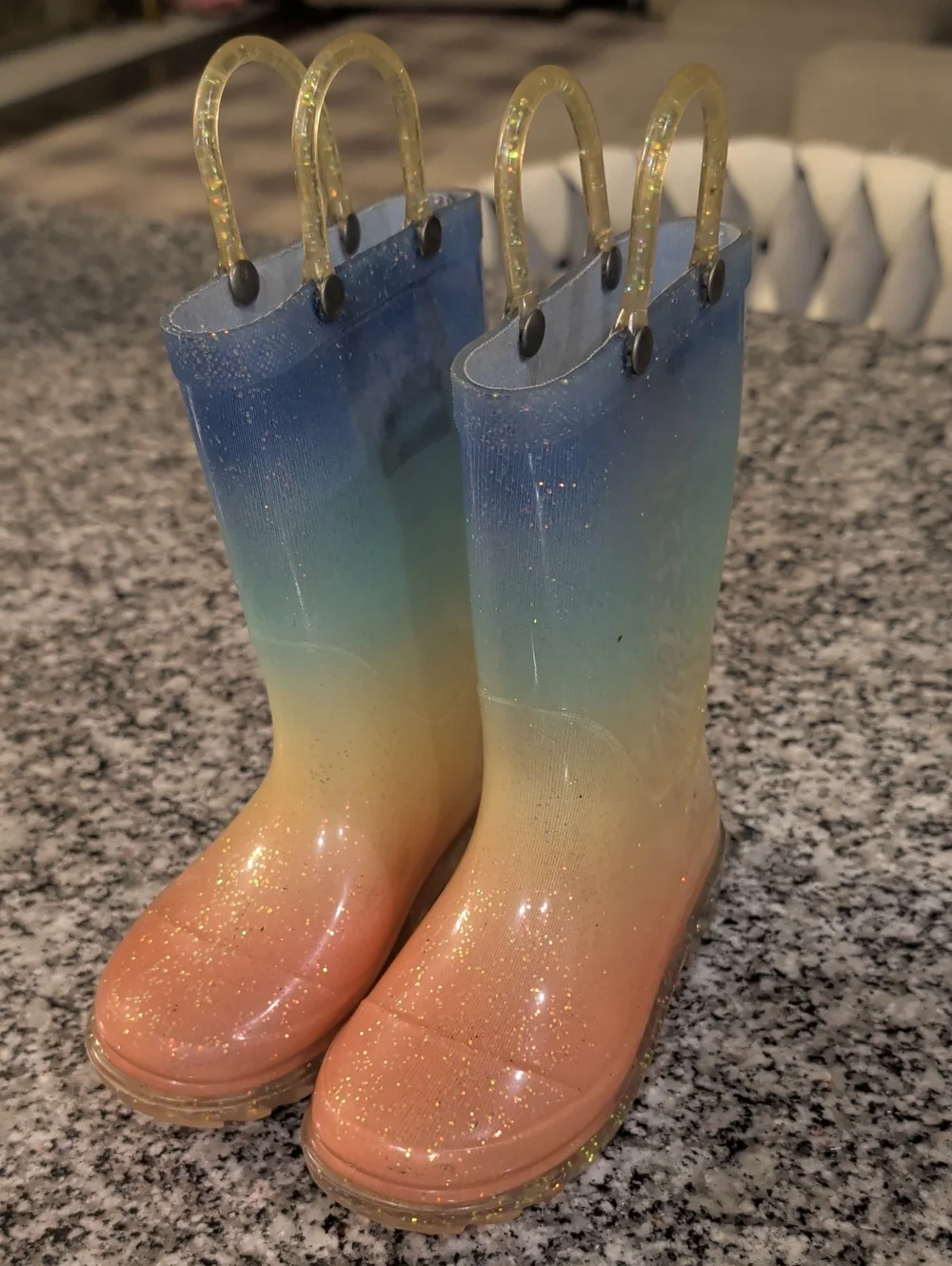 Kids Ombre Rainbow Glitter Rain Boots - Blue Green Peach
